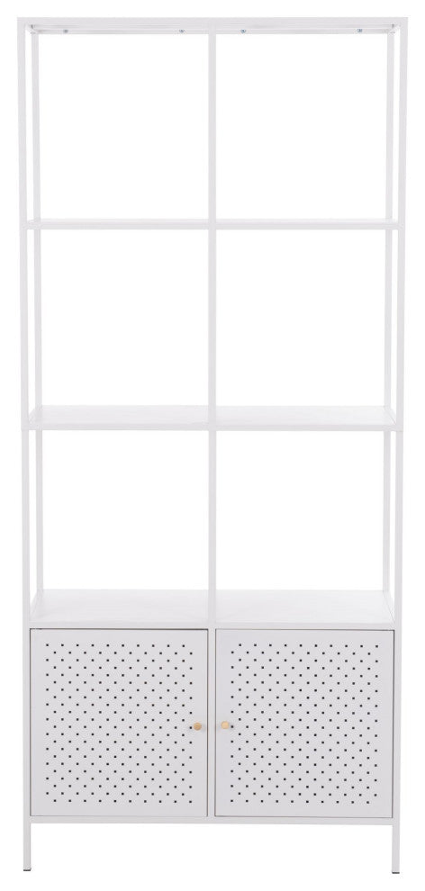 Bookcase Wall Shelf Rack, Steel Metal, White, Gold, Lounge Lobby Hospitality