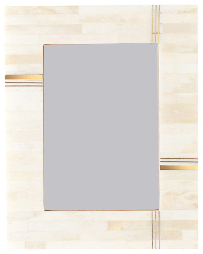 Mukhendu 5"x7" Cream Picture Frame Carved Bone, Brass Bar
