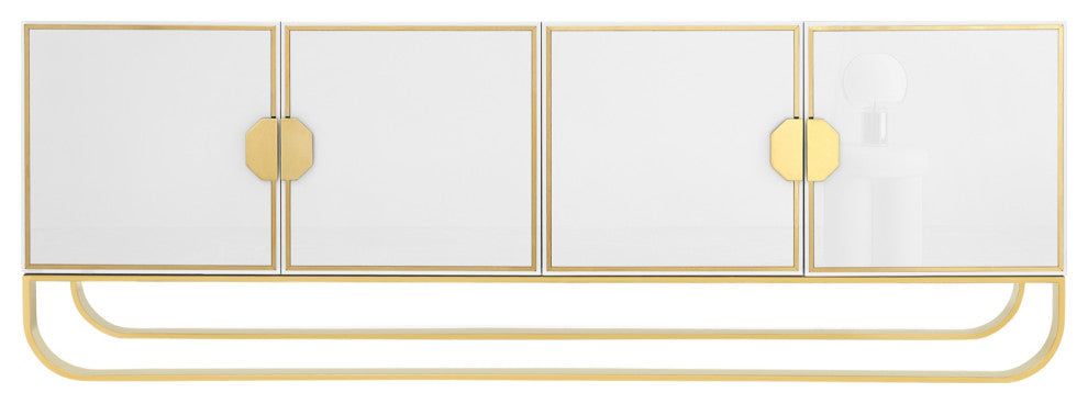 Nicole Miller Jacelynn Sideboard, White/Gold, 4-Door
