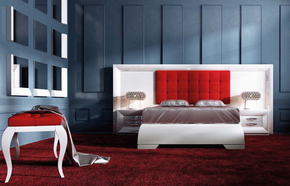 Md Sophie 37 Special Headboard Bedroom Set, Glossy White, Queen