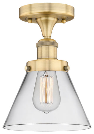 Cone-1 Light 8" Semi-Flush Mount-Brushed Brass, Clear Glass Shade