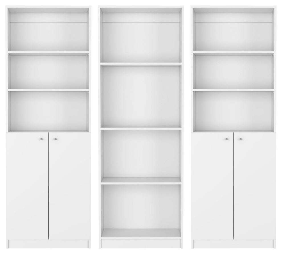 Emery 3 Piece Living Room Set with 3 Bookcases, White