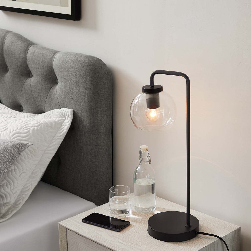 Silo Glass Globe Glass and Metal Table Lamp, Black