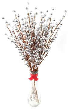 12 Silver Holly Berry Stem Picks 19" 12 Silver Holly Berry Stem Picks 19"
