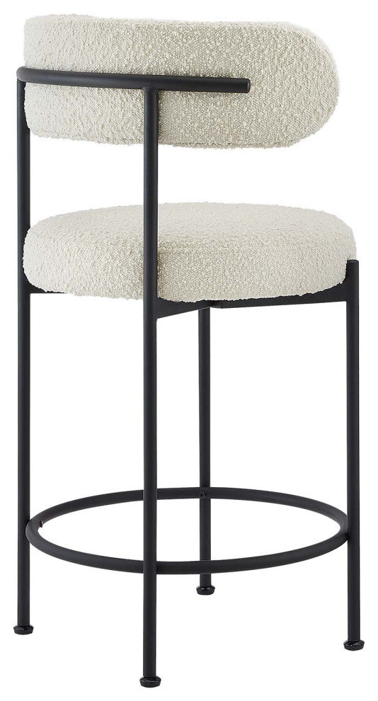 Albie Boucle Fabric Counter Stools - Set of 2 - Ivory Black