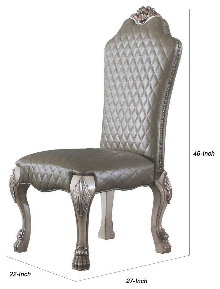Leatherette Side Chair With High Back and Claw Legs, Set of 2,Antique White