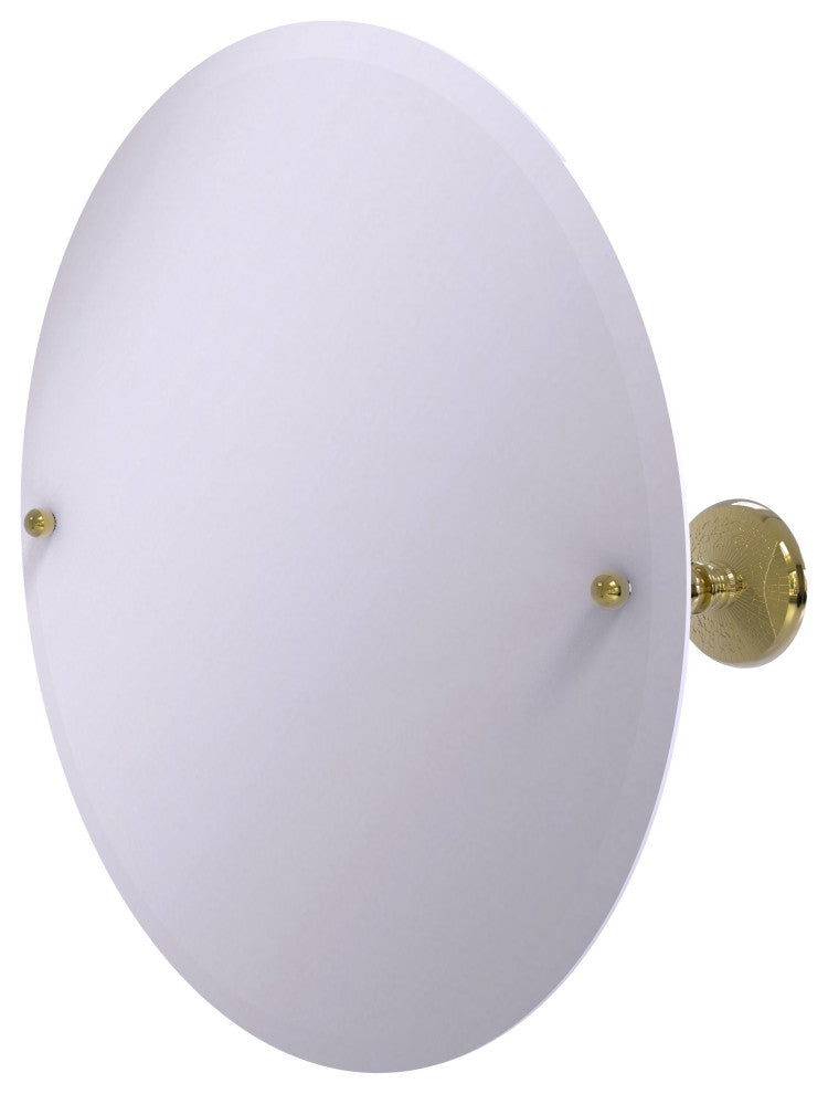 Frameless Round Beveled Edge Tilt Mirror, Unlacquered Brass