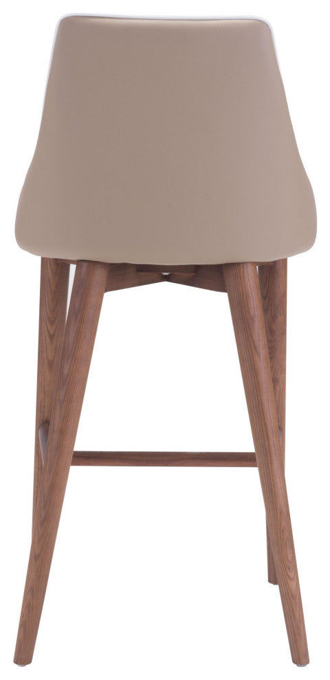 Counter Stool Chair, Fabric, Wood, Beige, Brown, Bar Kitchen Pub Cafe Bistro