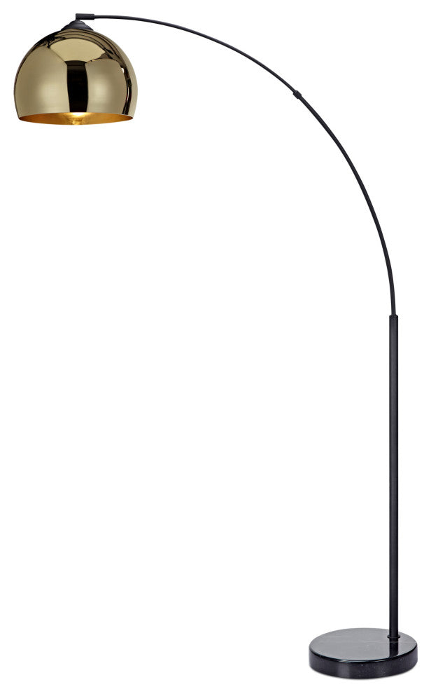 Arc Floor Lamp, Gold Shade, Black Marble Base