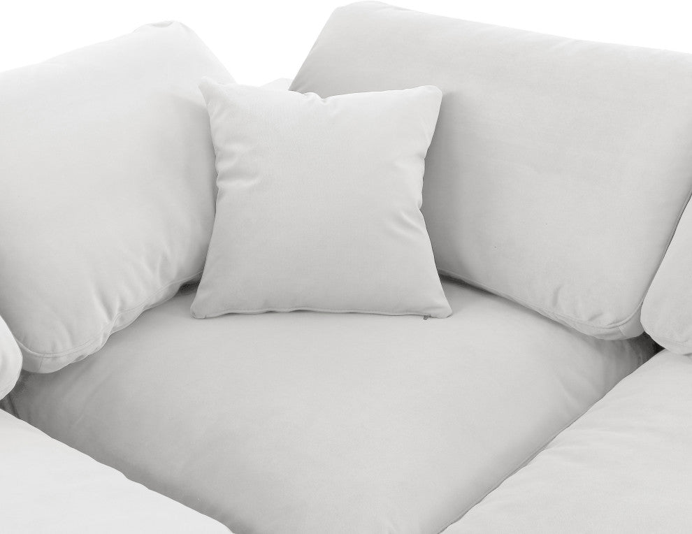 Comfy Upholstered Modular Sofa, Cream, 3-Piece: 1 Armless Chair, 2 Corner Chair, Velvet