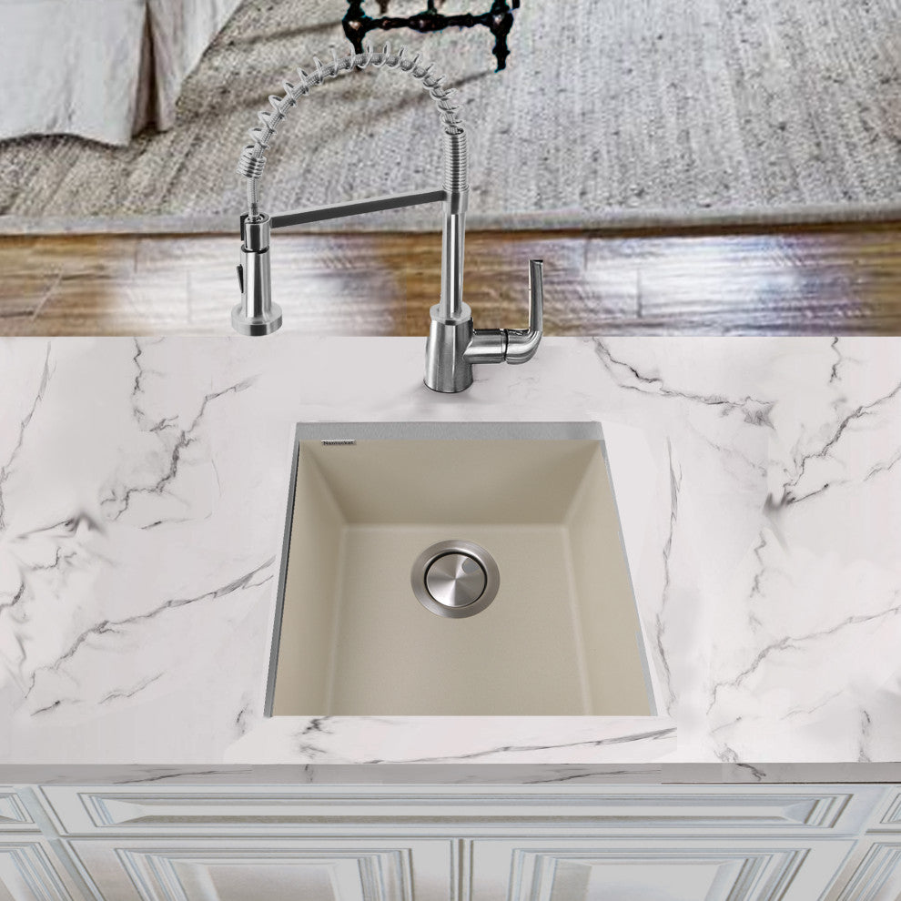 Nantucket Sinks 17" Single Bowl Undermount Granite Composite Bar-Prep Sink, Sand