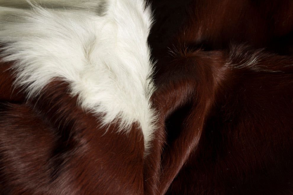 Kobe 6'x7' Cowhide Rug, Hereford Brown/White