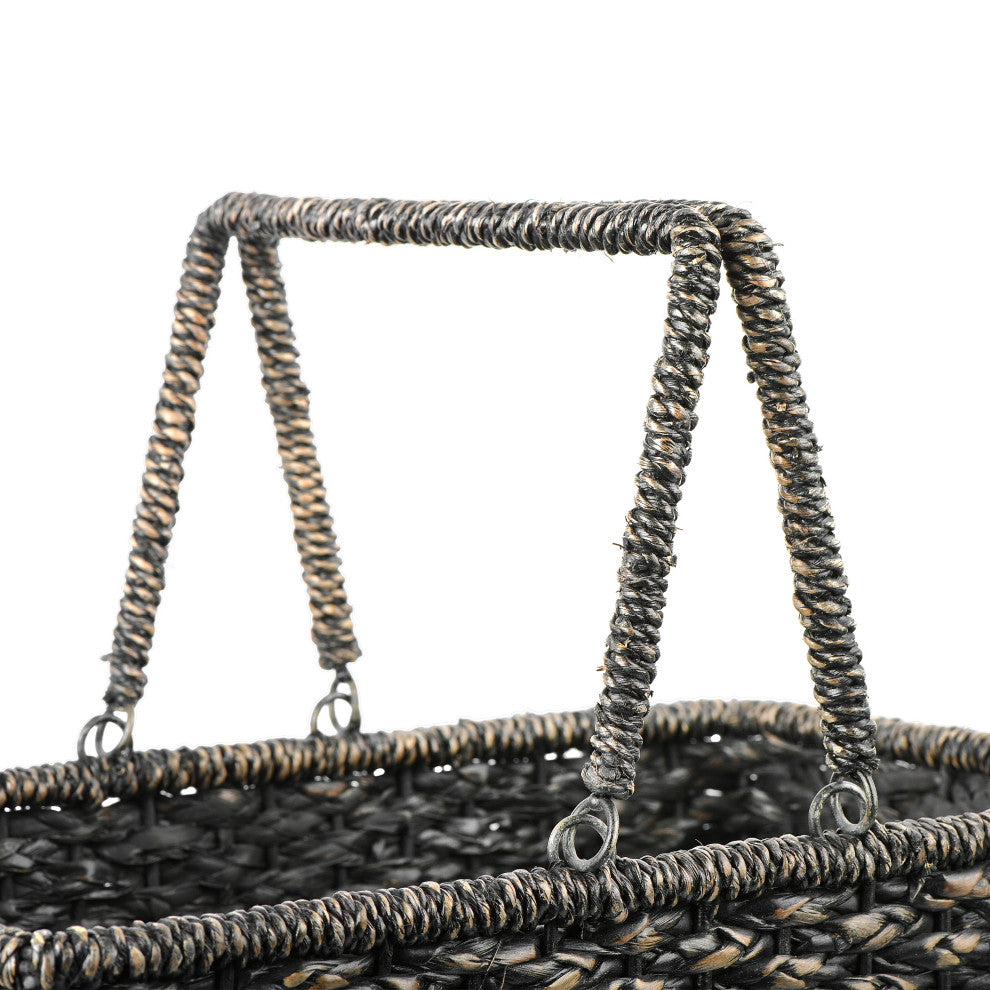 Woven/Bangkuan Stair Basket With Handles, Black