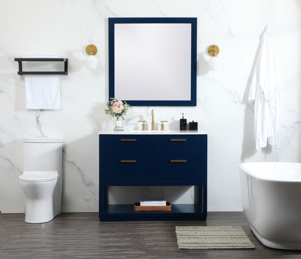 42" Single Bathroom Vanity, Blue, With Backsplash