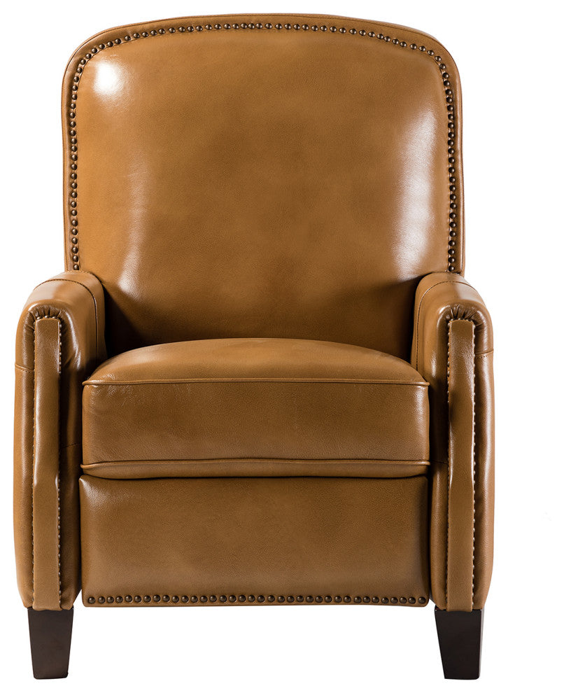 Genuine Leather Cigar Recliner With Nail Head Trim, Camel