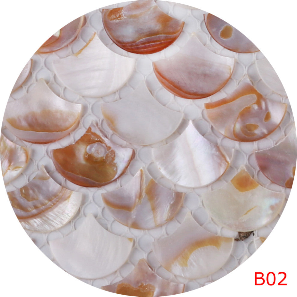 B02 Mother Of Pearl Shell Backsplash Wall Tiles Sector Fan-Shaped Art Tile Decal