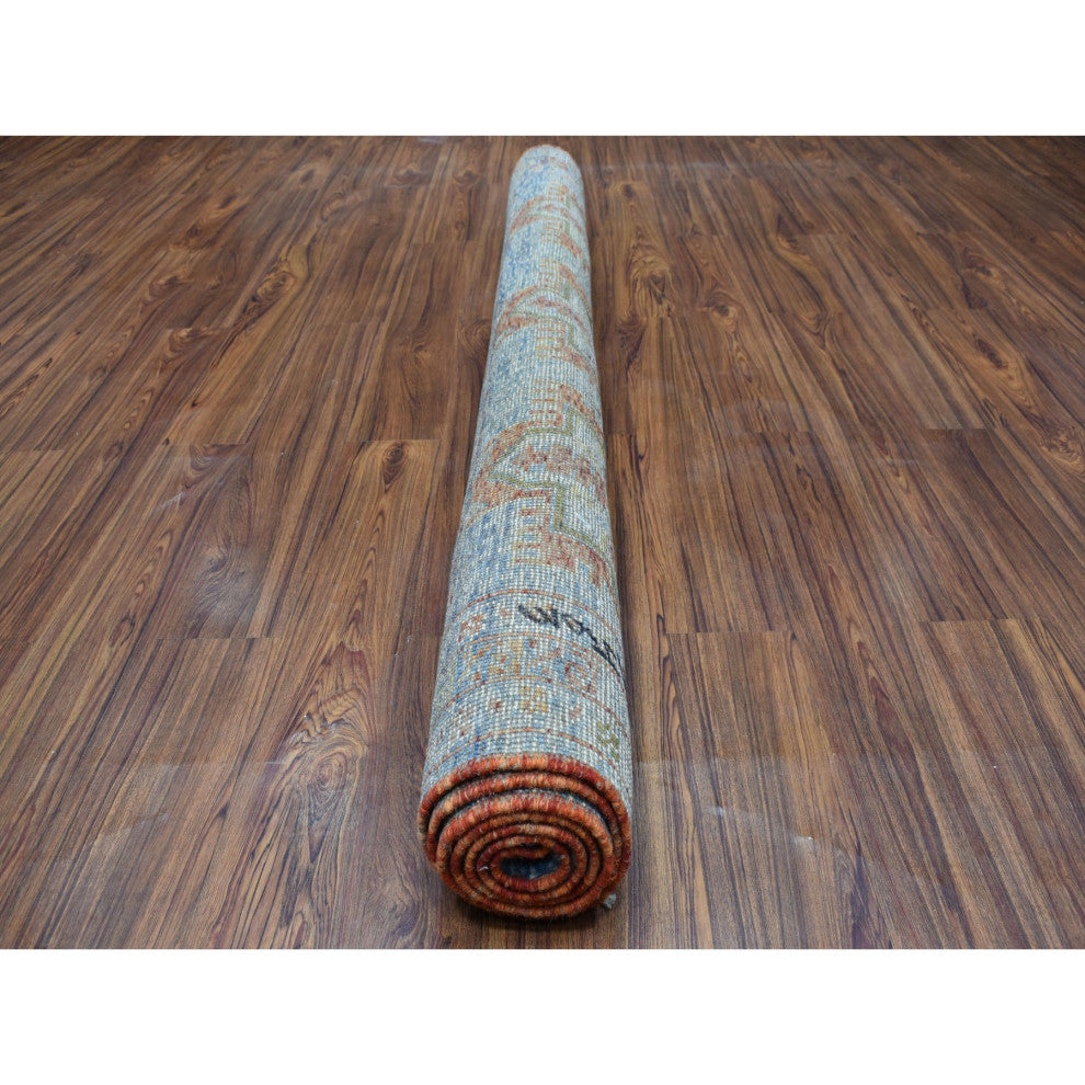 Orange Colorful Afghan Baluch Hand Knotted Tribal Design Pure Wool Rug 5'8"x7'9"