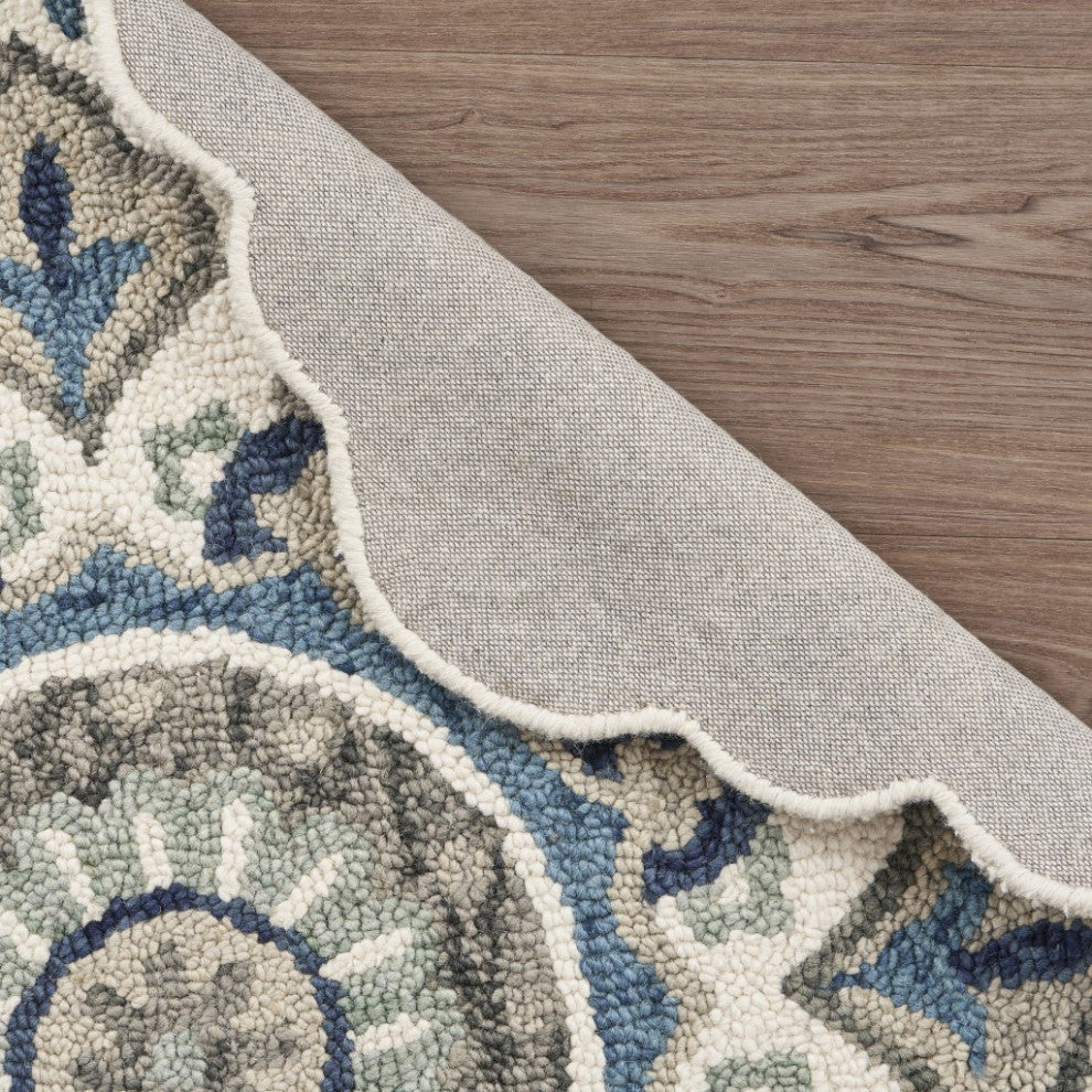 6" Round Blue Modern Floral Area Rug