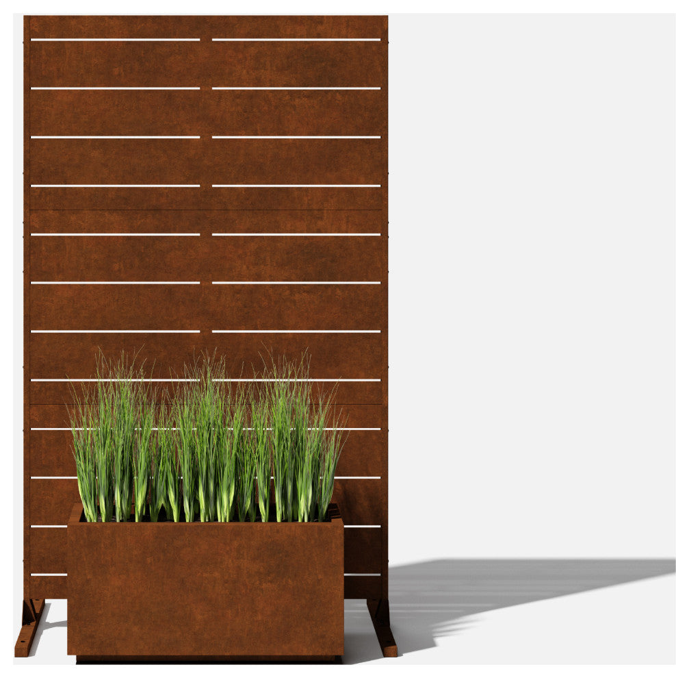 Alta Corten Steel Decorative Screen With Stand, Linear