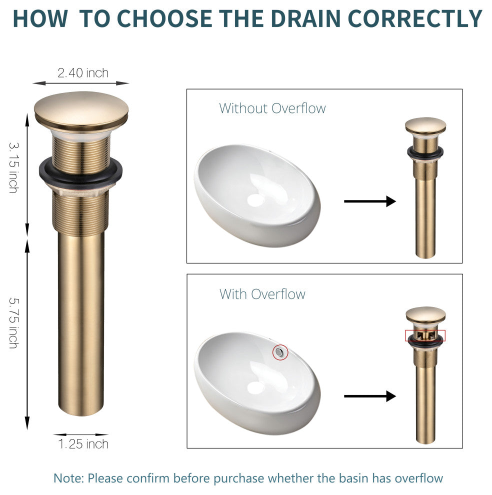 HEATGENE Bathroom Sink Drain, Pop Up Drain, Brushed Gold, Without Overflow