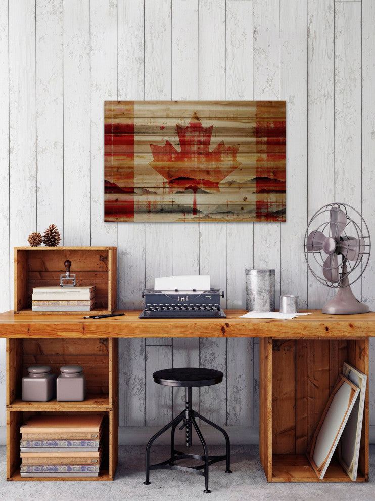 "Faded Leaf" Print on Natural Pine Wood, 60"x40"
