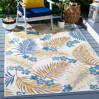 Safavieh Sunrise Collection SUN675 Indoor-Outdoor Rug, Ivory/Blue Gold, 4'x5'7"