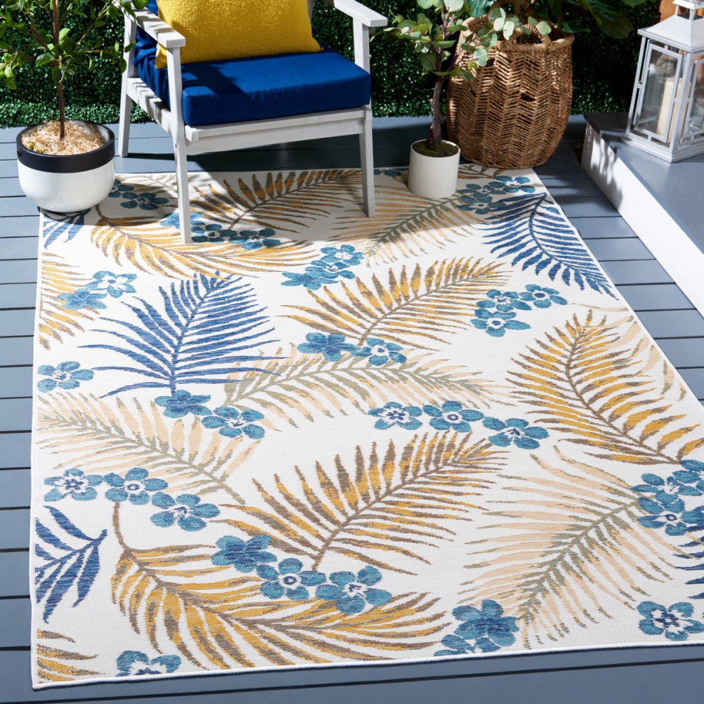 Safavieh Sunrise Collection SUN675 Indoor-Outdoor Rug, Ivory/Blue Gold, 4'x5'7"