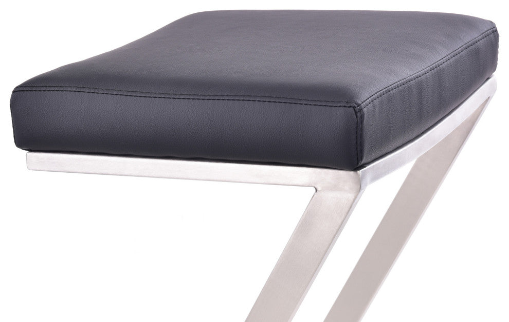 26" Contempo Black Faux Leather and Stainless Backless Bar Stool