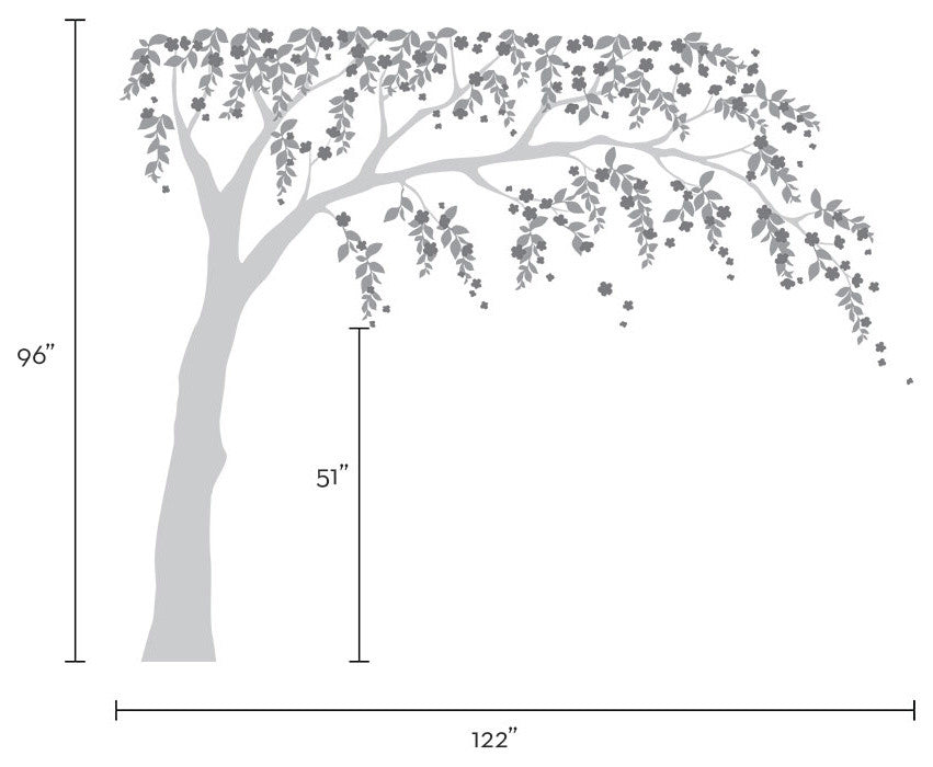 Weeping Willow Tree Decal With Cherry Blossoms, Scheme A, Standard + 15" Ext