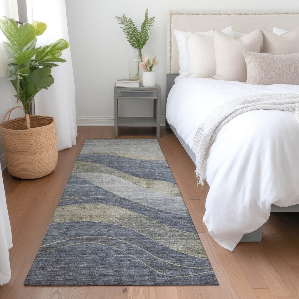 Machine Washable Indoor/Outdoor Chantille ACN1892 Denim 2'3" x 7'6" Runner Rug