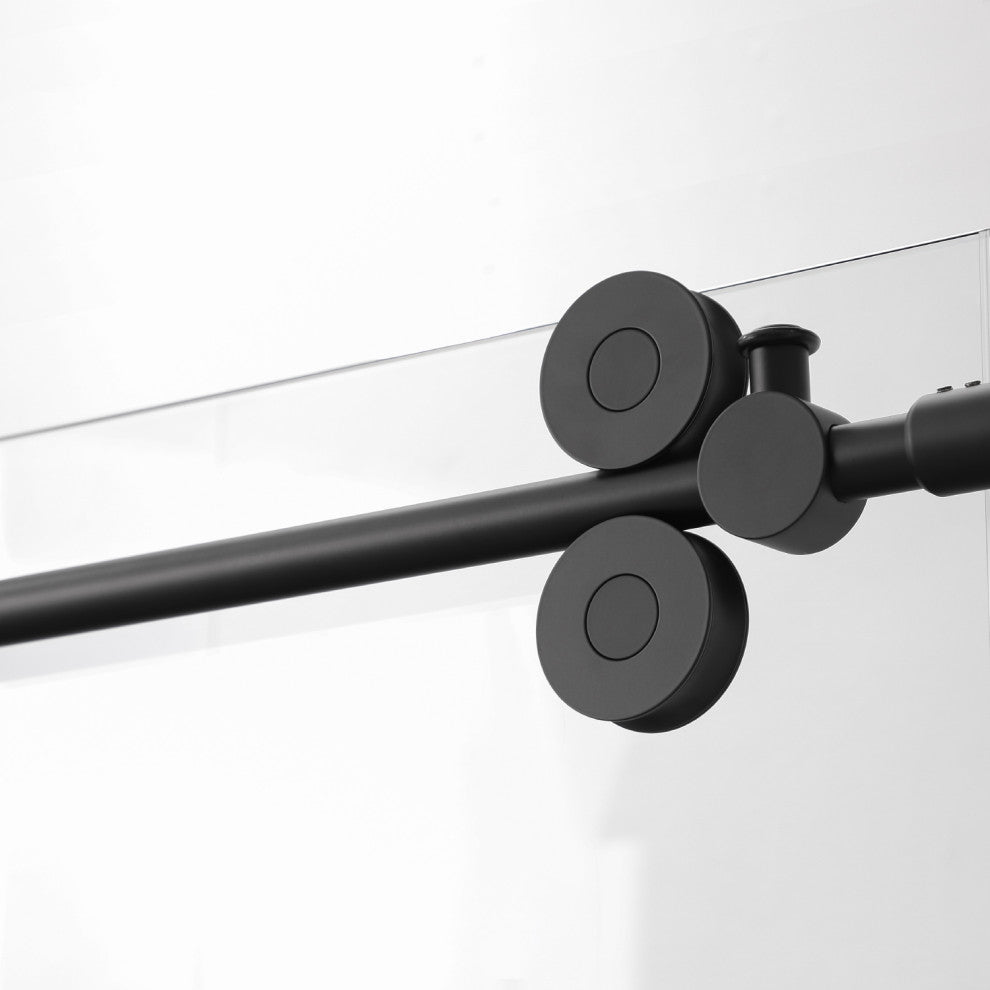 Villena Rectangle Single Sliding Frameless Shower Enclosure, Matte Black, 56"