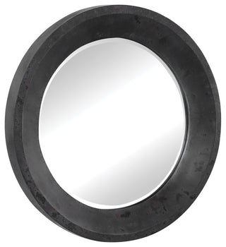Modern Industrial Round 40" Wall Mirror Nailhead Trim Oxidized Metal Dark