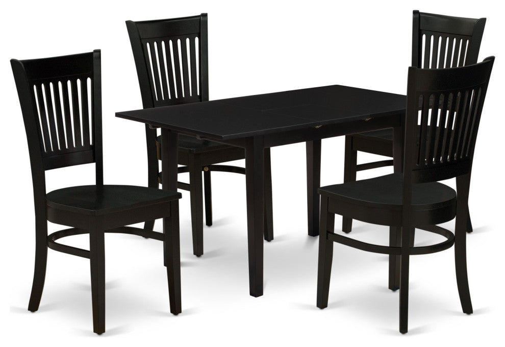 5Pc Dinette Set 4 Wood Dining Chairs, Butterfly Leaf Dining Table, Black