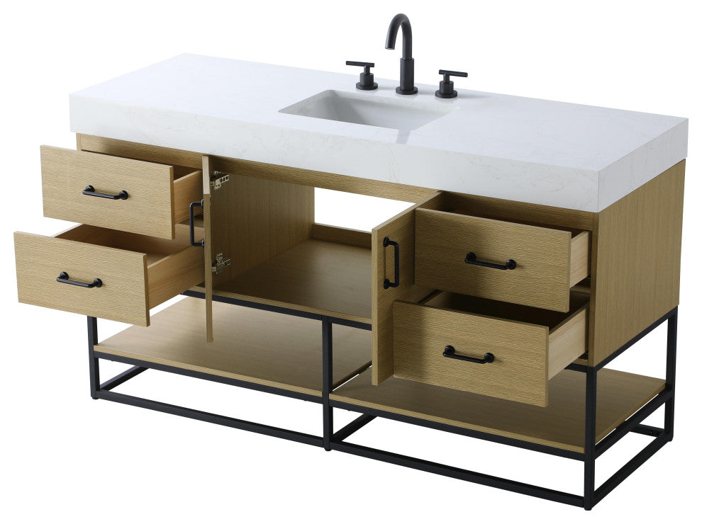 Home Living 60" Single Bathroom Vanity, Honey Brown