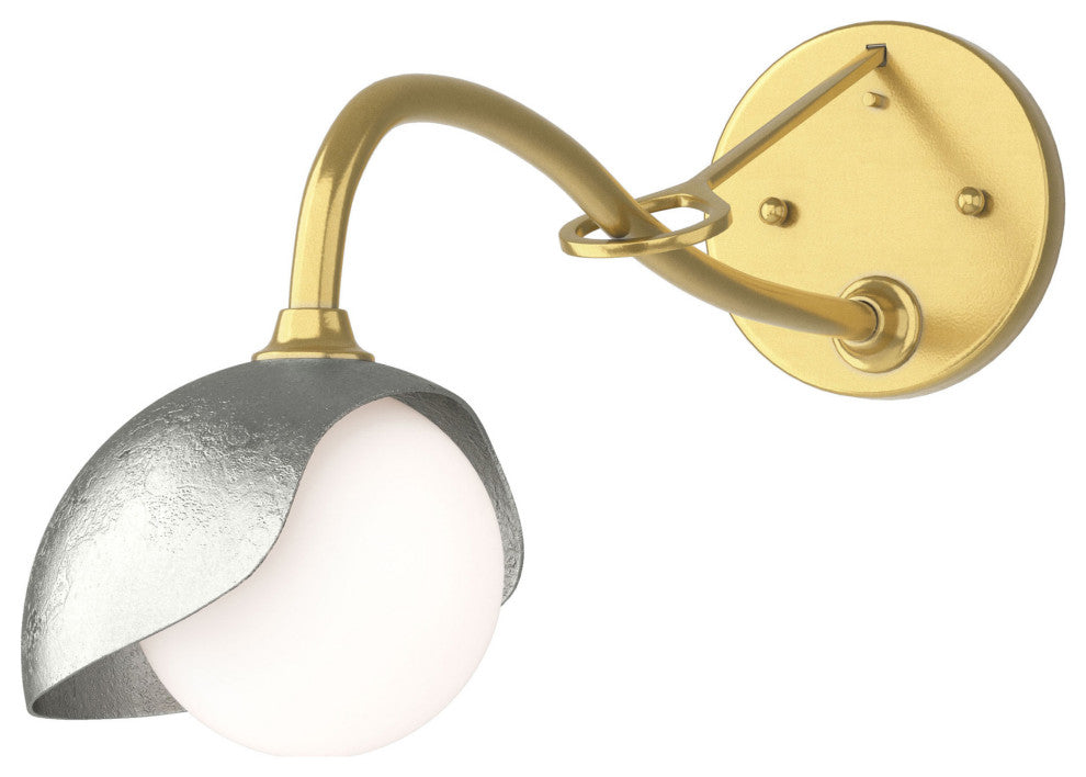 Brooklyn 1-Light Single Shade Sconce, Modern Brass, Sterling, Opal Glass