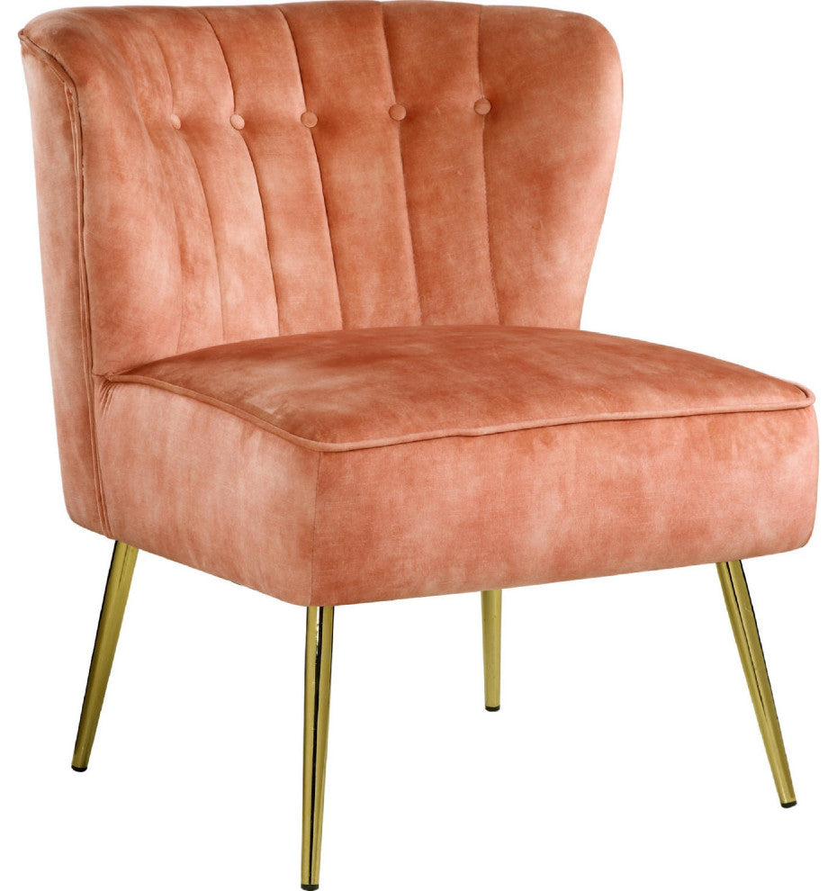 Benzara BM269067 Accent Chair With Curved Tufted Back, Orange and Gold