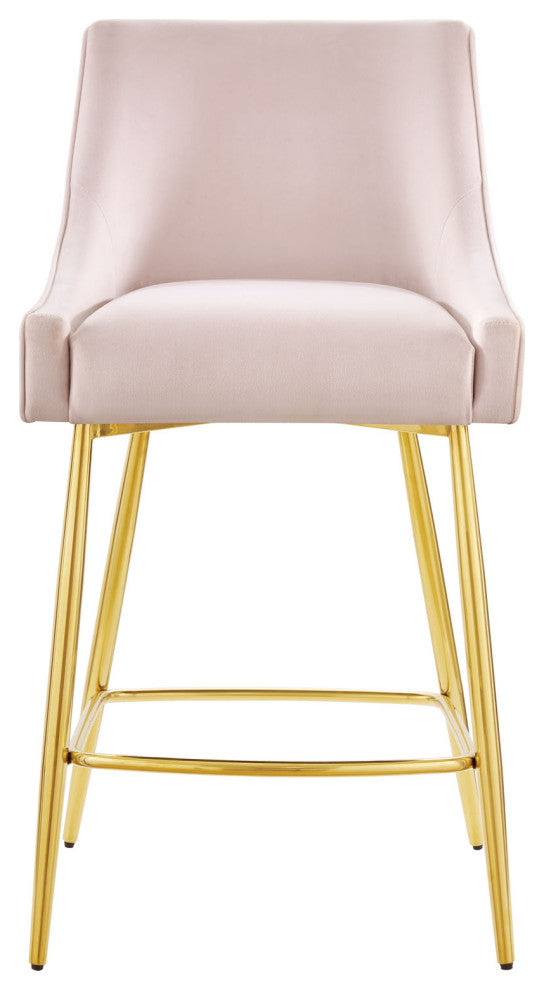 Counter Stool Chair, Set of 2, Pink, Velvet, Modern, Mid Century Lounge Dining