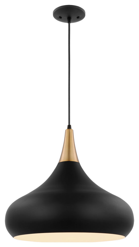 Phoenix 1-Light Large Pendant, Matte Black With Burnished Brass