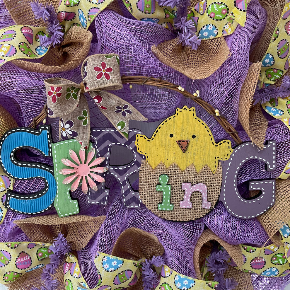 Burlap Spring Chick Handmade Deco Mesh Wreath