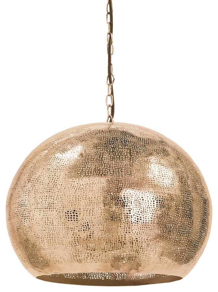 Pierced Metal Sphere Pendant, Natural Brass
