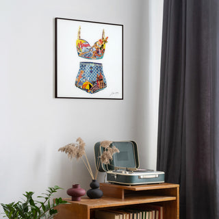 "Hawaiian Beach"Printed Art Glass Collection Framed With Black Anodized Aluminum