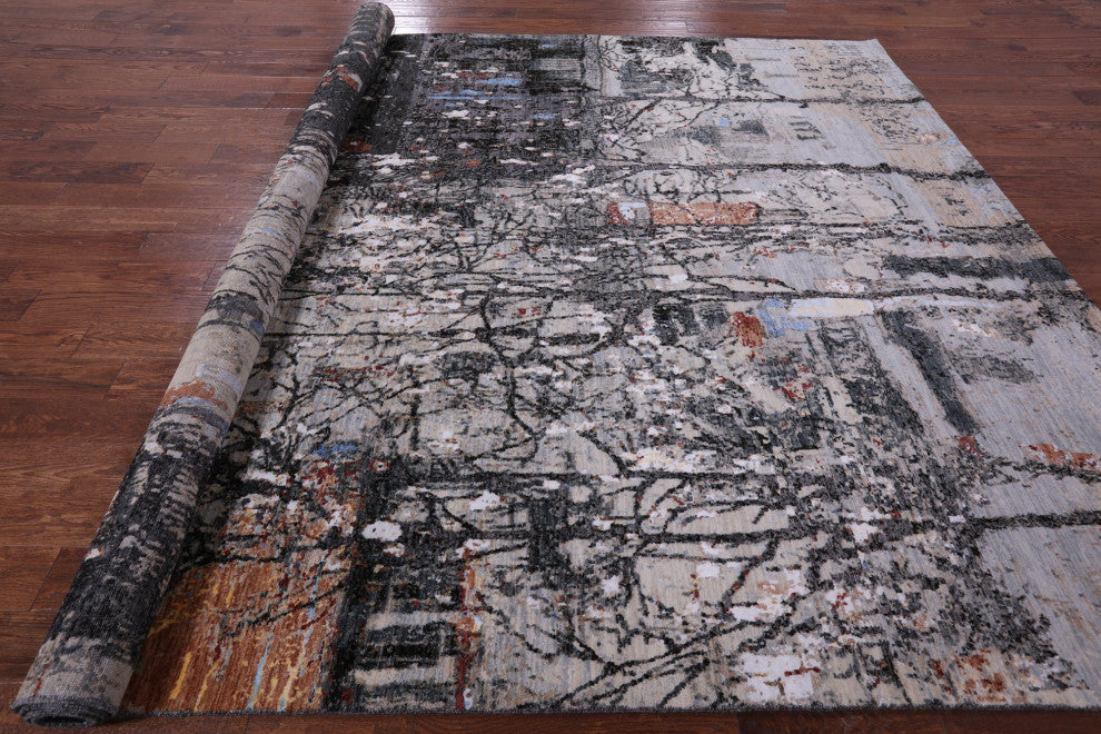 9' 1" X 12' 1" Wool and Silk Urban Design Handmade Modern Rug Q8870
