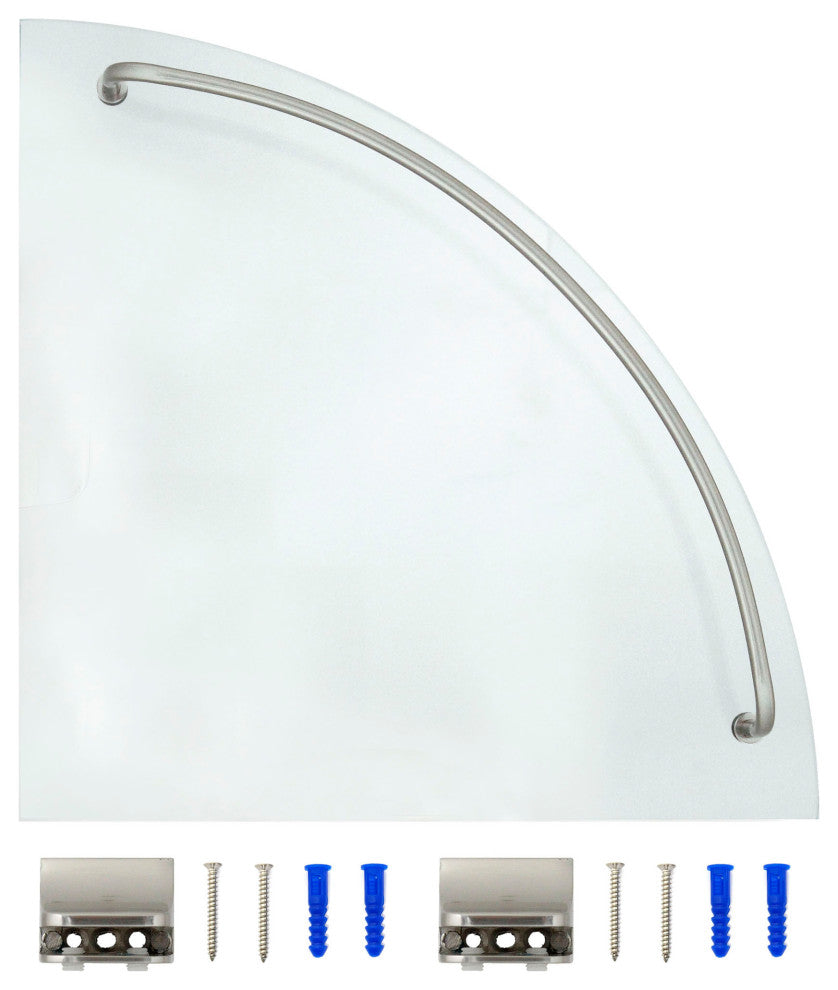 MODONA's 9.5" Glass Corner Shelf With Rail, Satin Nickel