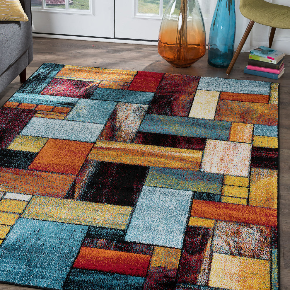 Cerise Contemporary Abstract Area Rug