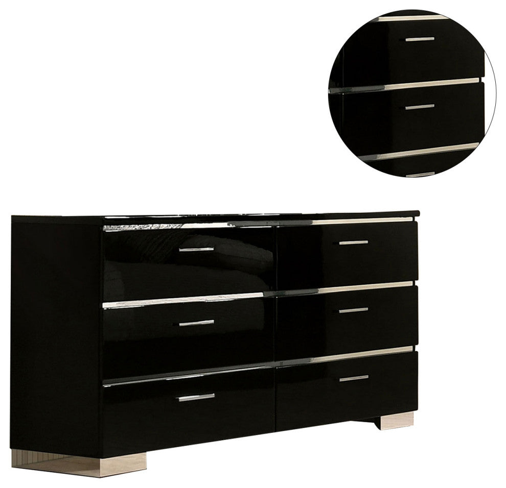 Metal and Wood Dresser with 6 Drawers, Black