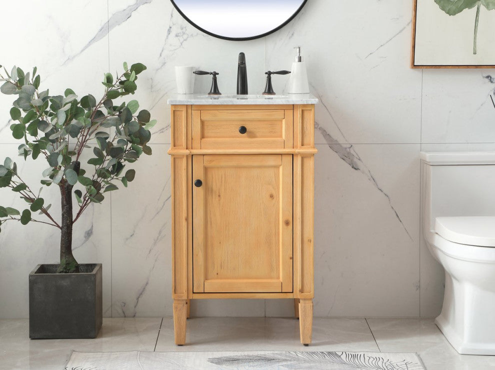 Home Living Vanity with Carrara White Marble Countertop, Natural Wood, 21", Single Sink