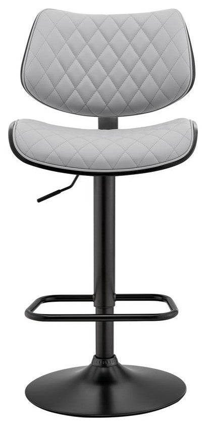 Leland Adjustable Gray Faux Leather and Black Finish Bar Stool
