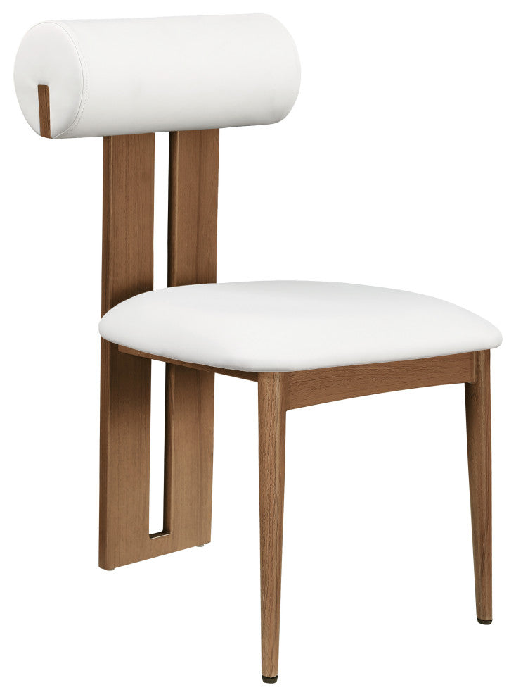 Dario Upholstered Dining Chair, Set of 2, Cream, Vegan Leather, Walnut Wood Look