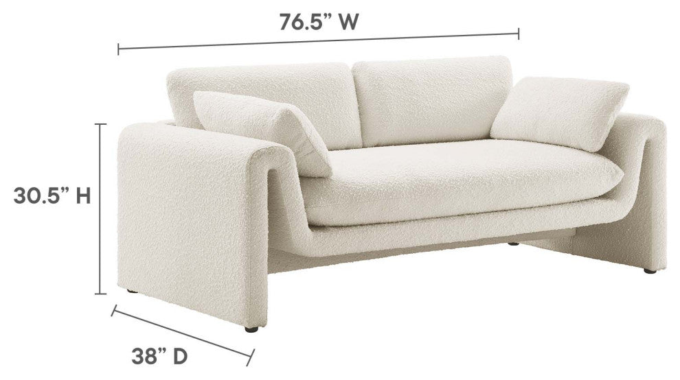 Waverly Boucle Fabric Sofa, Ivory
