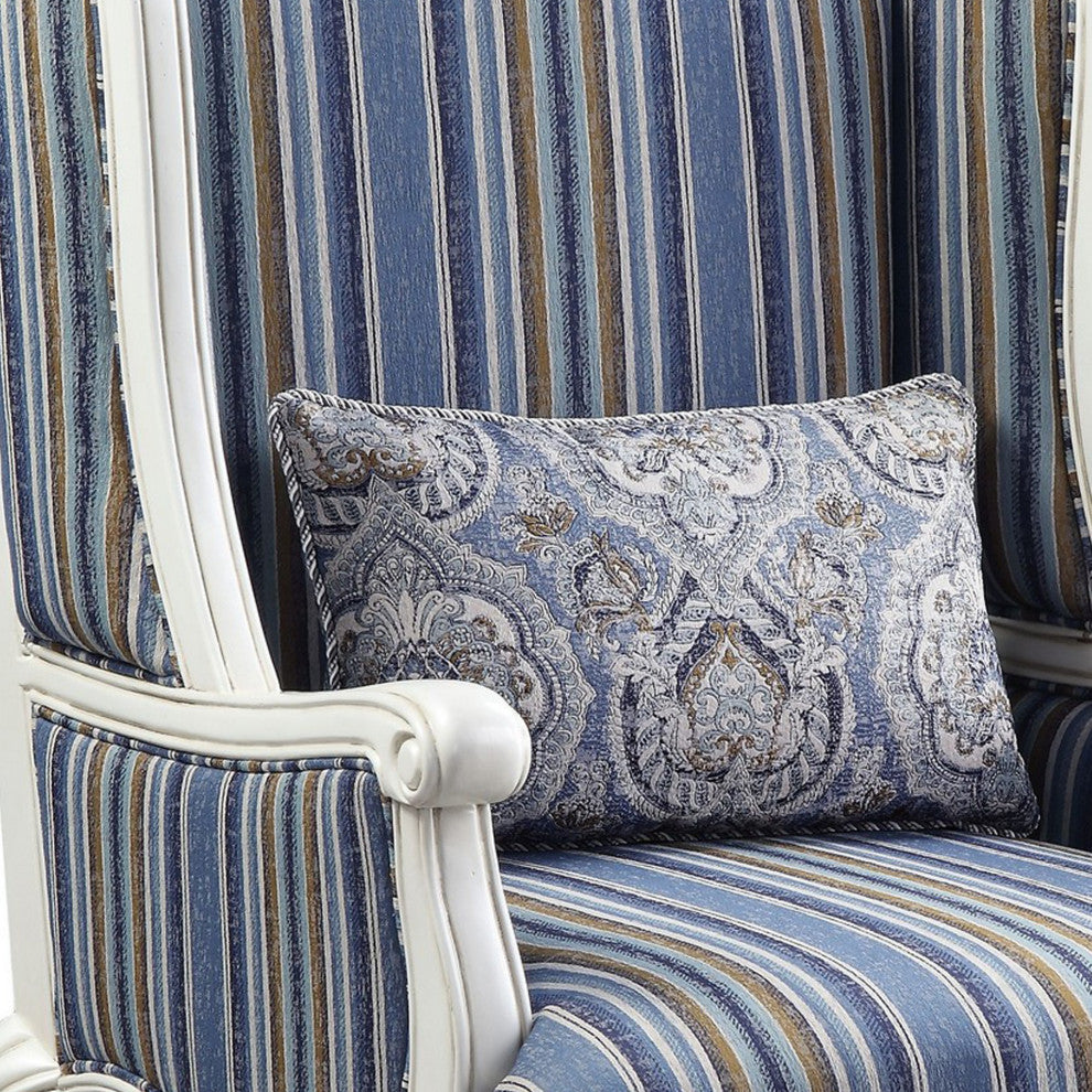 Benzara BM250655 Chair With Wingback and Resin Queen Anne Legs, Blue